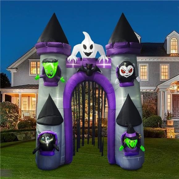 10 Ft Halloween Inflatables Castle Archway Decoration with Ghost Green Weirdo